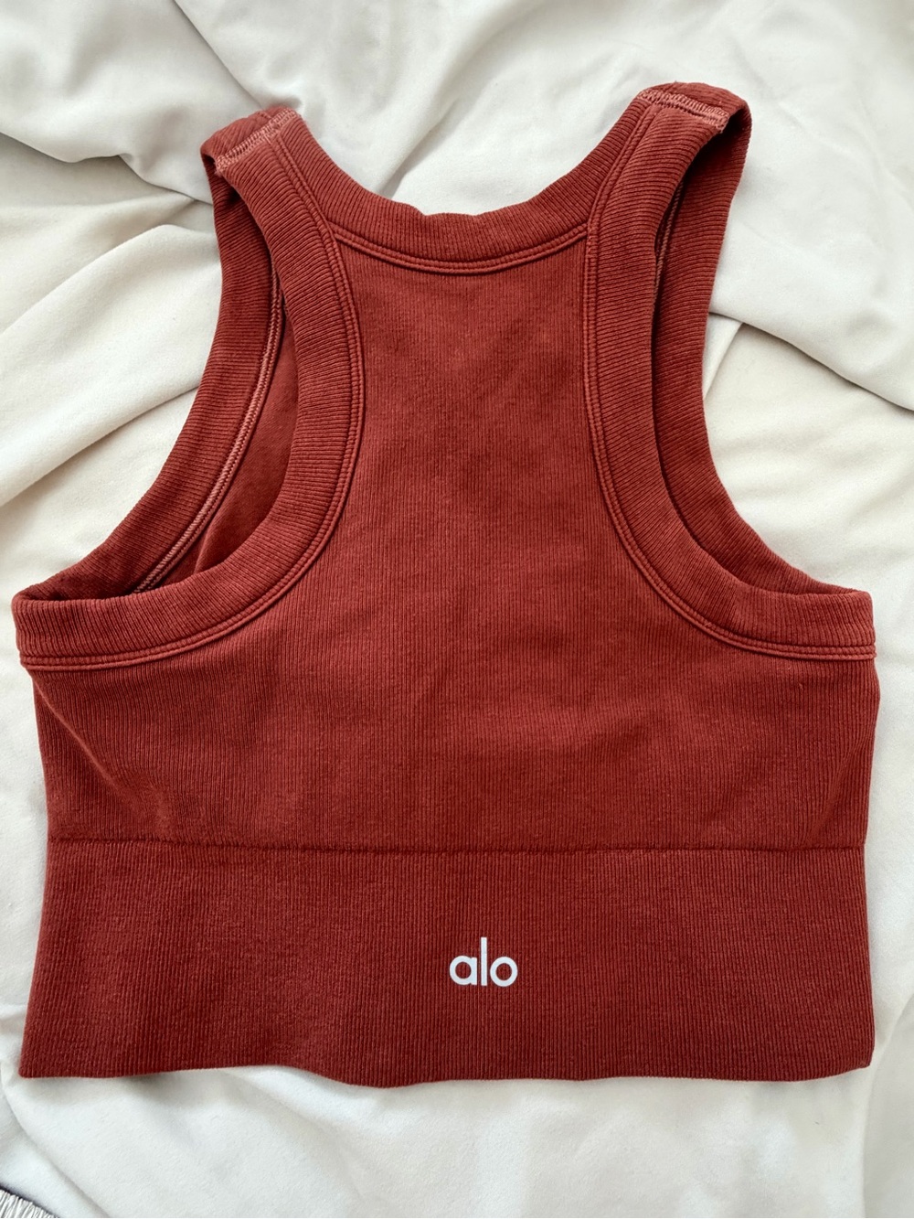 Alo Yoga Ribbed Cropped Racerback Tank Rust Size S - Picture 2 of 4